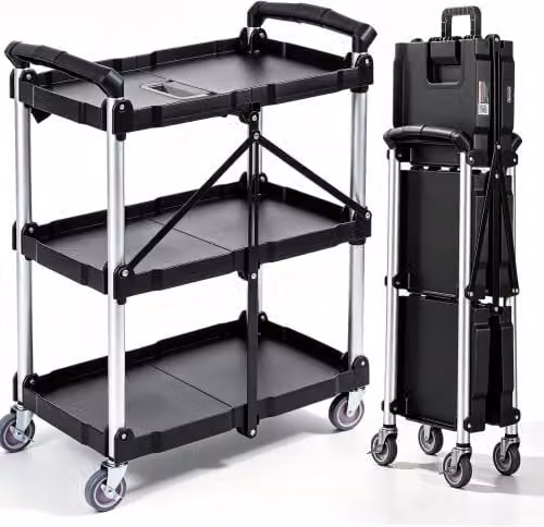 Carrello di Servizio Multiuso VEVOR con 3 Ripiani e Ruote Girevoli 360°, Nero, L/P/H: 65 x 39 x 83 cm