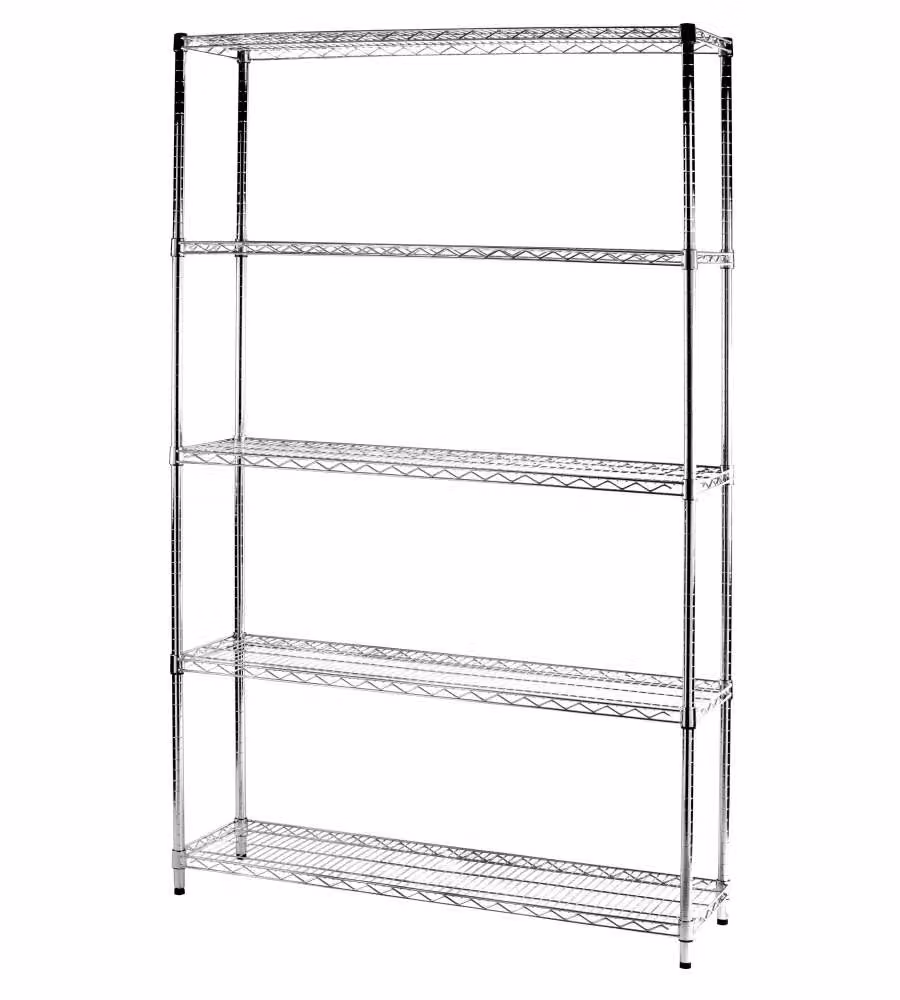 Scaffale metallico Archimede con 5 ripiani regolabili per cucina, bagno o garage, colore argento, L 121 cm x P 36 cm x H 200 cm