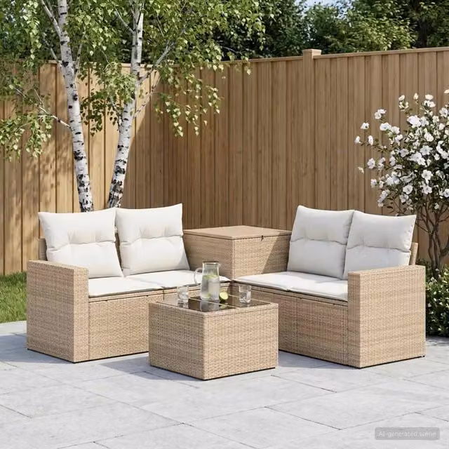 Set di mobili da giardino vidaXL in polyrattan con divano angolare, tavolino e 6 posti Beige e Bianco