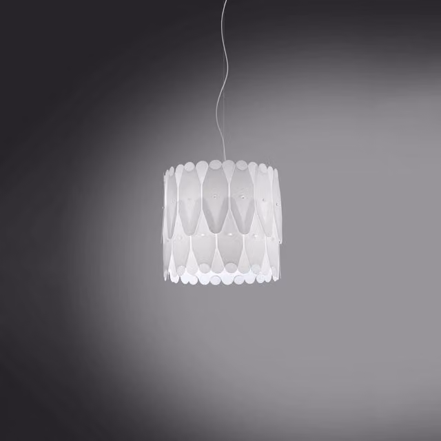 Lampada a sospensione moderna Amanda Linea Zero in bianco e metallo cromato con attacco E27