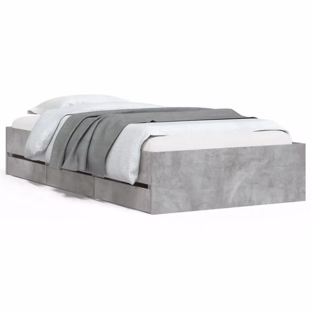 Letto singolo | Letto per adulti | Giroletto Cassetti Grigio Cemento 75x190 cm Legno Multistrato