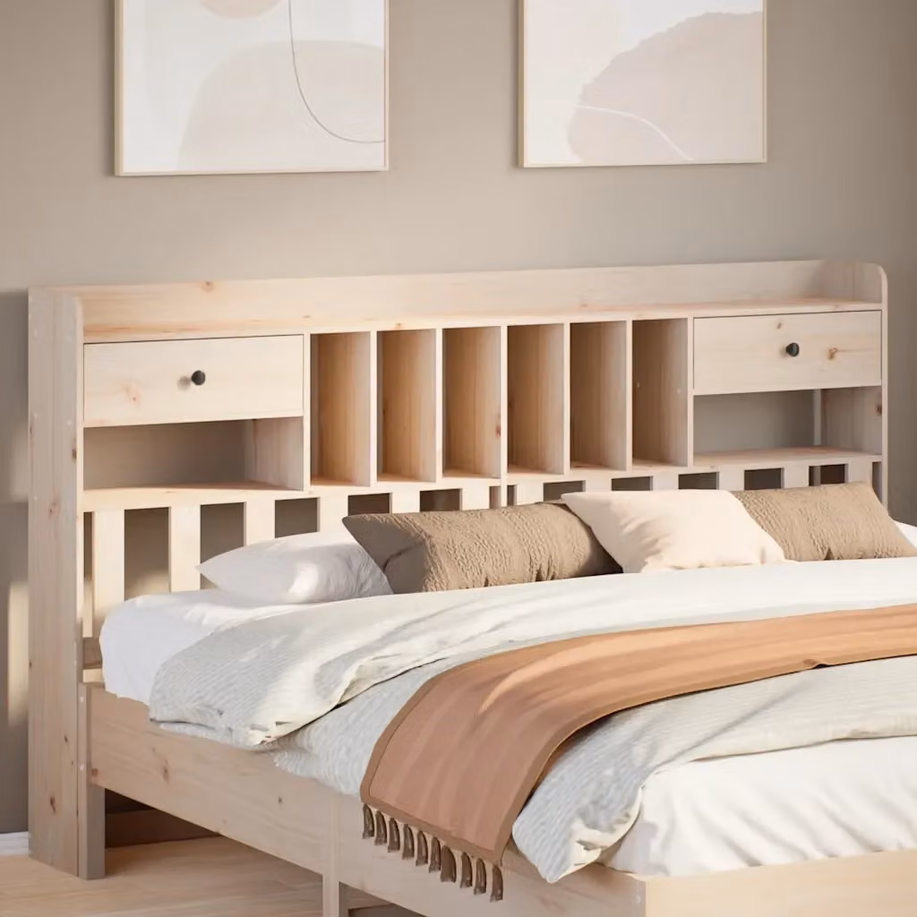 Testiera con ripiani integrati in legno massello di pino color beige per letto 180x200 cm – 2