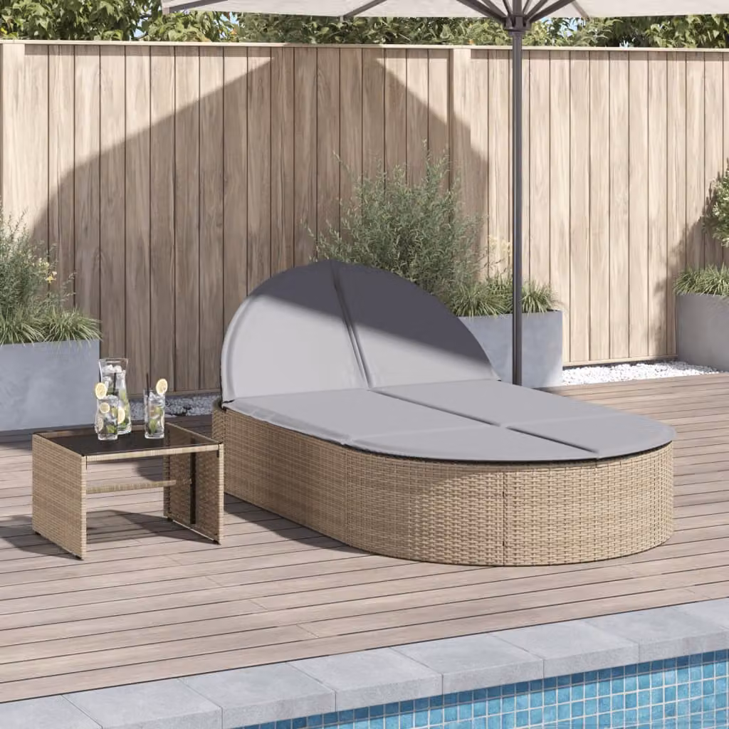 Lettino prendisole vidaXL in polyrattan beige con cuscini impermeabili e poggiatesta regolabile