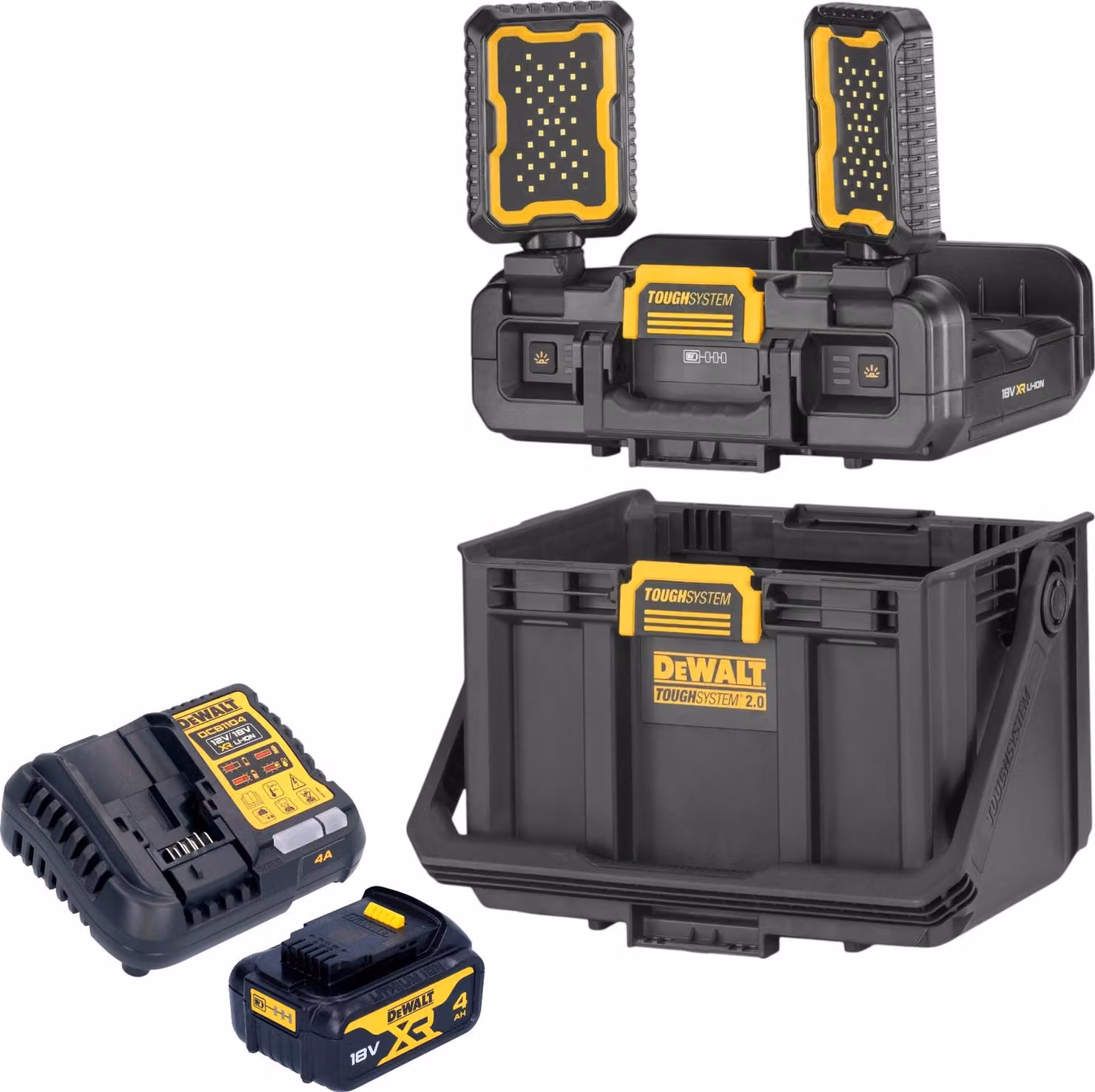 DeWalt DWST08061-1 Cassetta portautensili con luci integrate 395 x 352 x 255 mm ToughSystem 2.0 + 1x batteria ricaricabile 4,0 Ah + caricatore