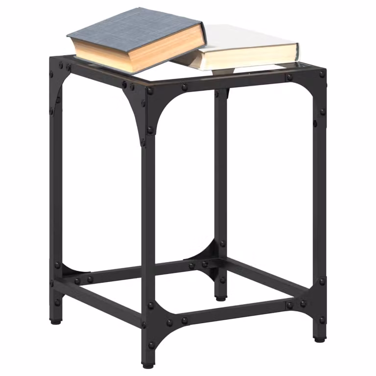 vidaXL Tavolino da salotto moderno con piano in vetro trasparente e struttura nera L/P/H: 30 x 30 x 40 cm