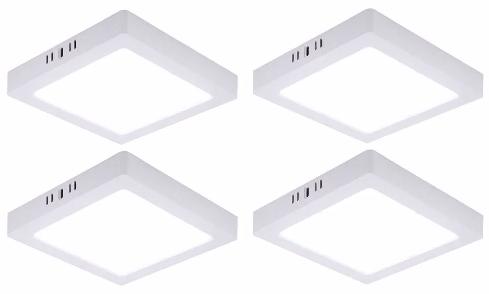 set di 4 plafoniere LED, pannello montato a superficie, plastica, bianco, L 21,4 cm