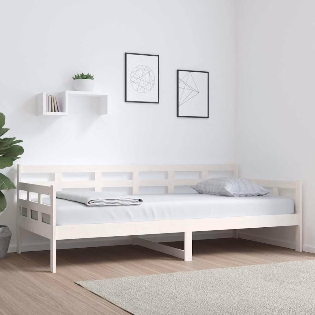 vidaXL Letto singolo in legno massello di pino bianco stile rustico L/P/H: 200 x 90 x 69,5 cm