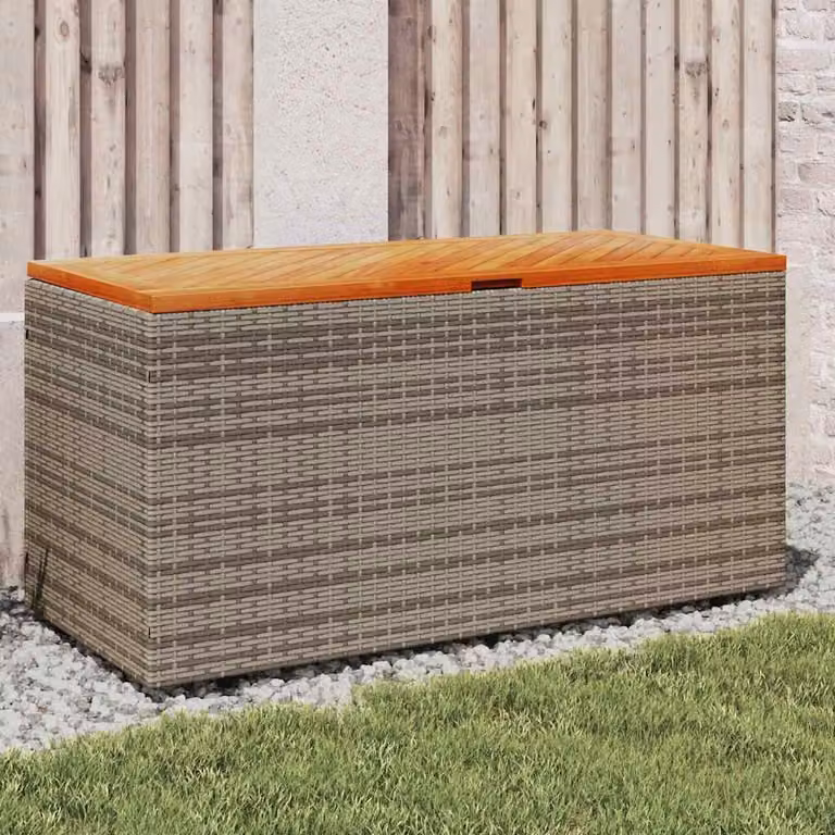 Contenitore da giardino vidaXL in rattan e legno di acacia, colore grigio e marrone, L: 110 cm, P: 50 cm, H: 54 cm