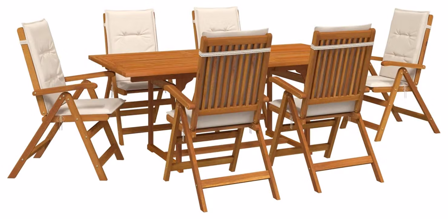 Set da giardino da 7 pezzi, realizzato in legno massello di acacia naturale
