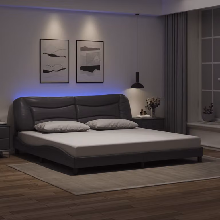 Giroletto vidaXL Hvar Grigio con LED e porta USB senza materasso L/P: 200 x 200 cm