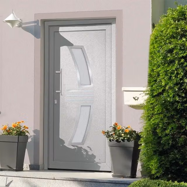 Porta di ingresso moderna vidaXL in alluminio e vetro, colore bianco e grigio, L: 88 cm, H: 200 cm