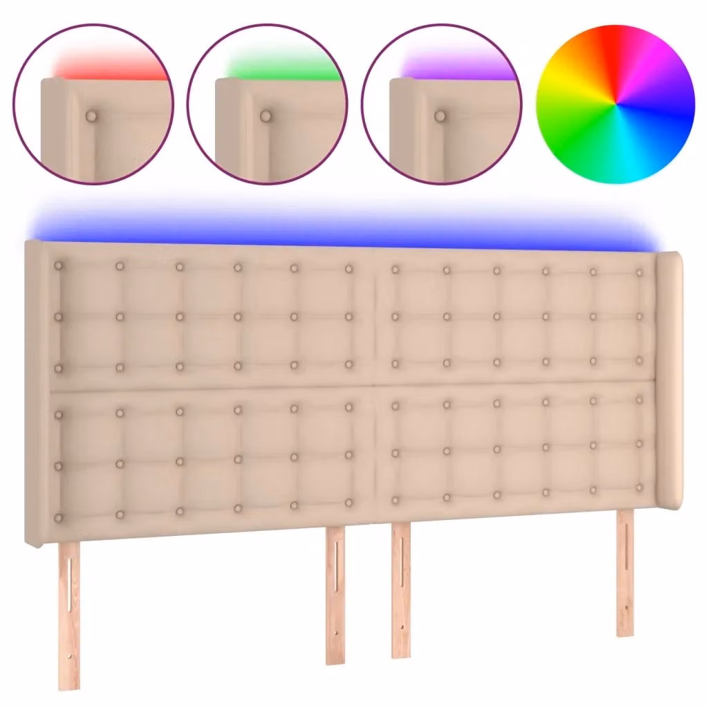 Testiera per letto con illuminazione LED e porta USB vidaXL in similpelle beige L: 203 cm, P: 16 cm, H: 118-128 cm – 2