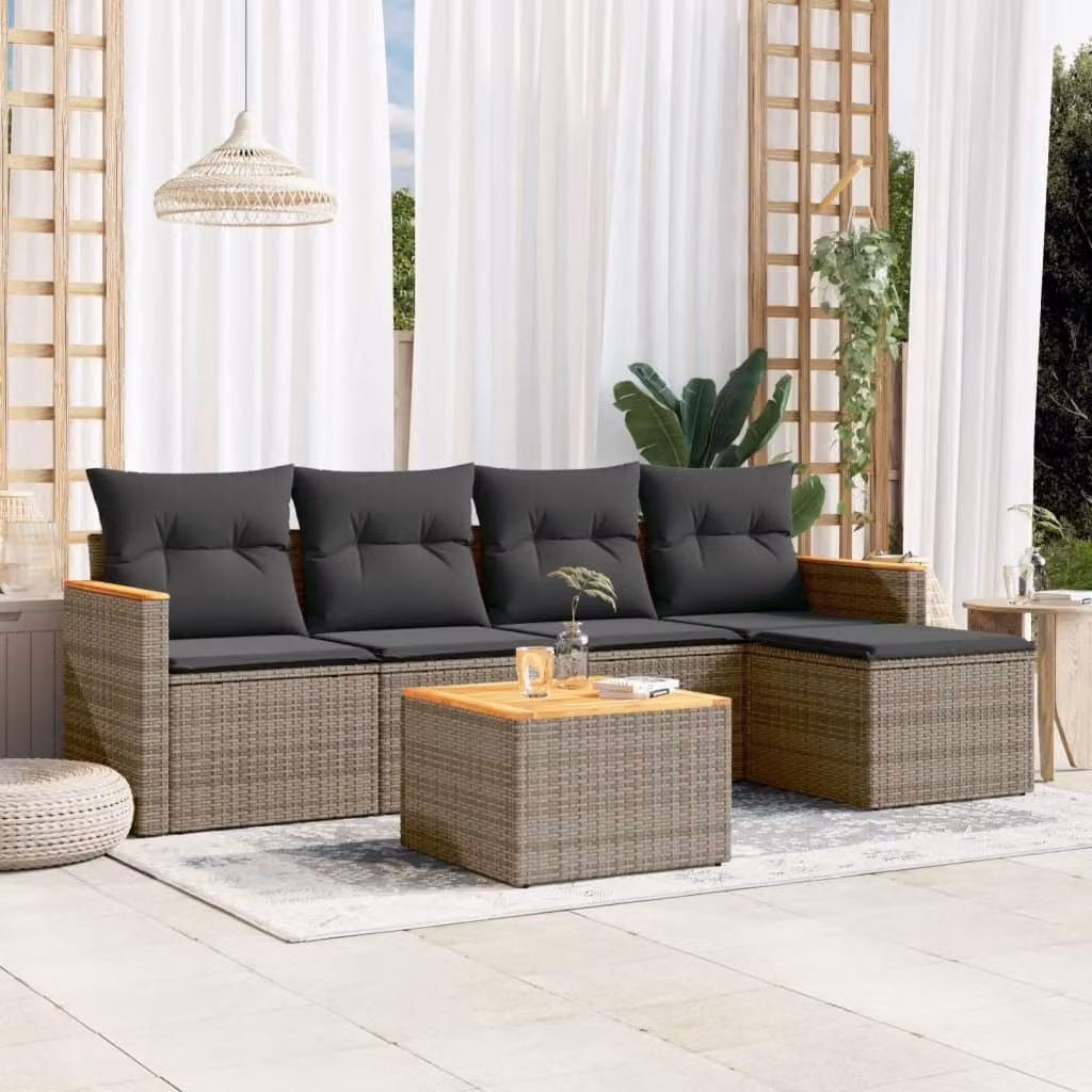 Maison Exclusive - Set Divano da Giardino 6 pz con Cuscini Grigio in Polyrattan