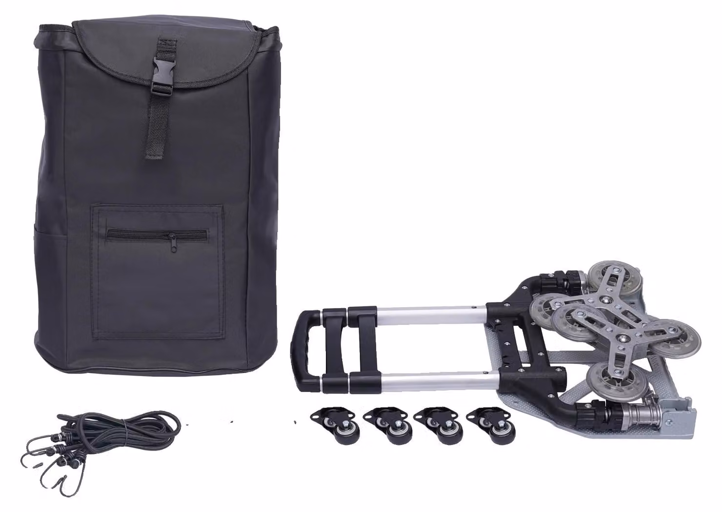 Carrello saliscale portatile pieghevole, alta capacità di carico, maniglia regolabile in altezza, nero