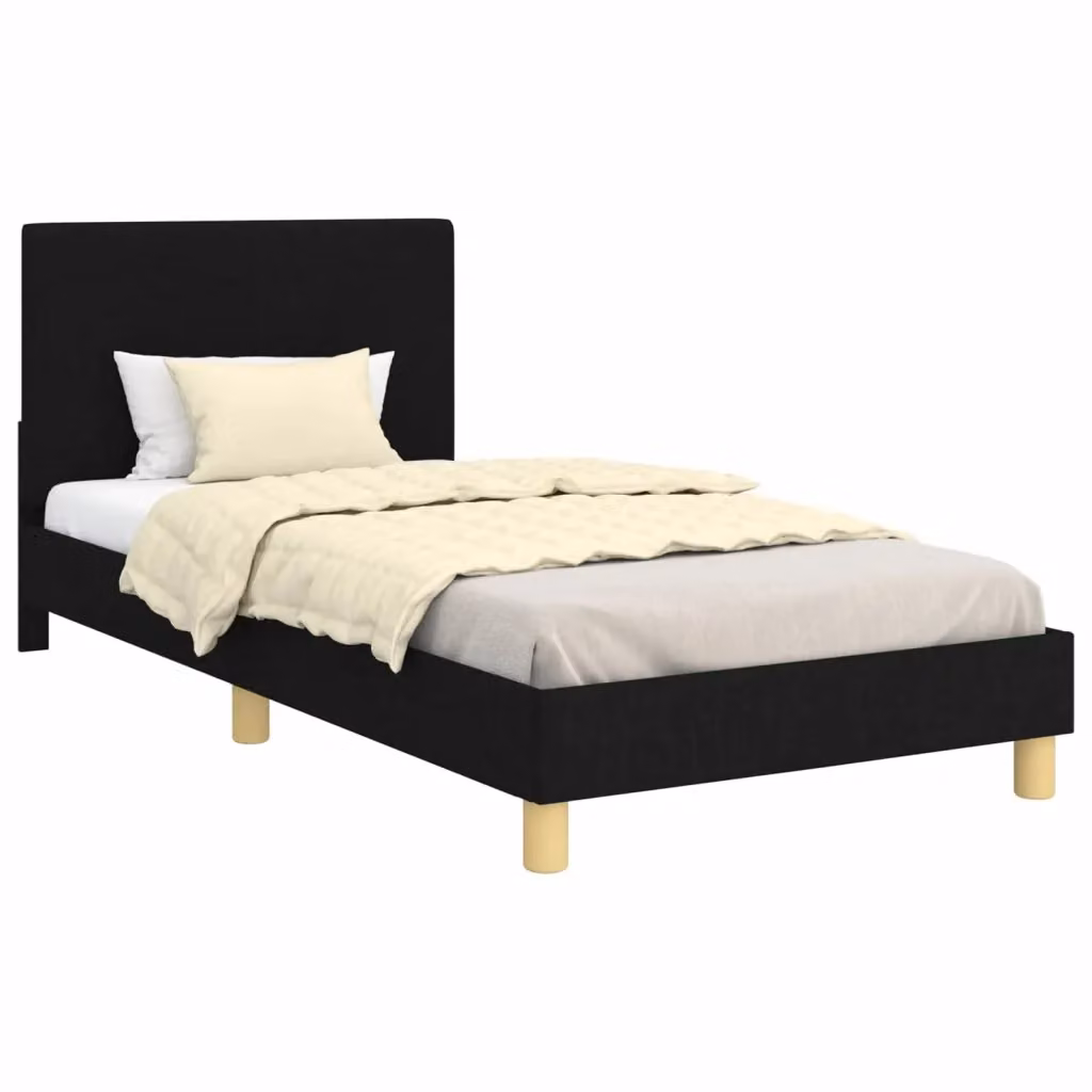 Struttura letto moderno per bambini con testata imbottita e scomparti laterali in legno nero L/P/H: 190 x 90 x 84 cm – 2