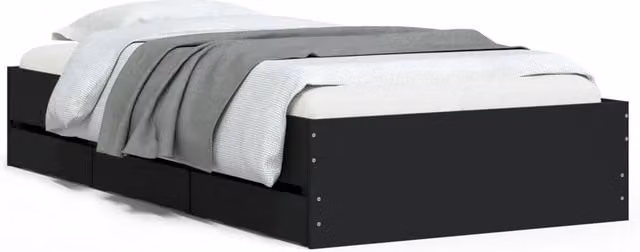 Letto singolo moderno DESIGN IN con cassetti in legno multistrato nero L/P/H: 200 x 90 x 33 cm