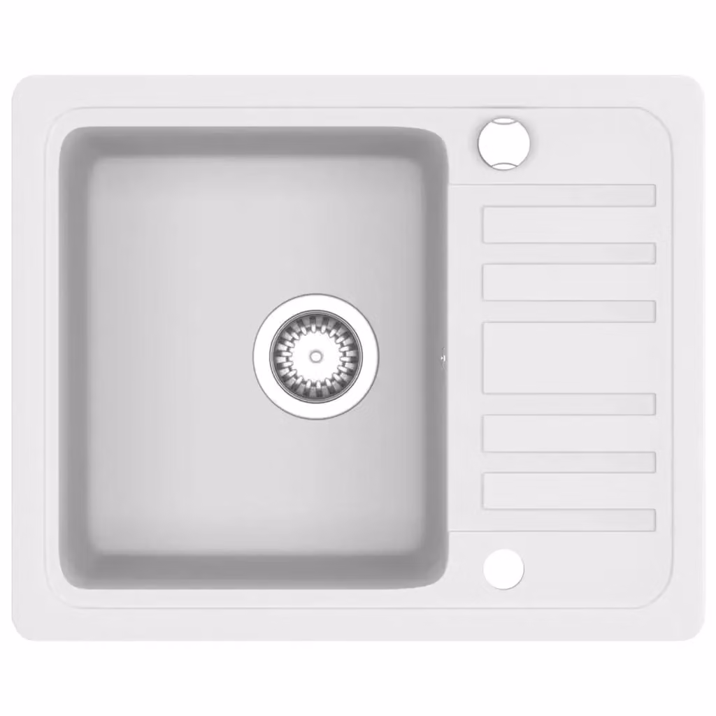 Lavello da cucina a vasca singola in granito bianco vidaXL L: 57,5 cm, P: 46,0 cm, H: 28,0 cm – 2