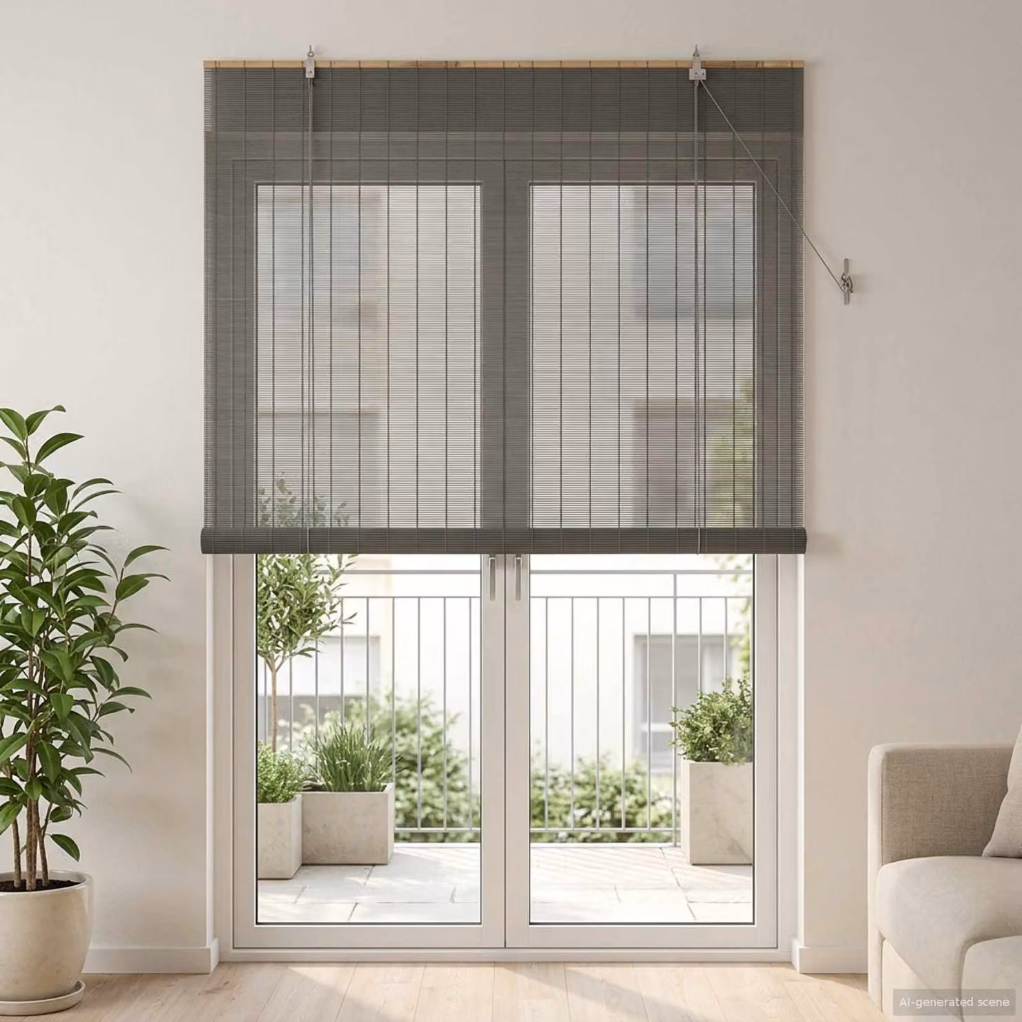 Tenda a rullo vidaXL in bambù semi-trasparente grigia, L: 150 cm, H: 220 cm