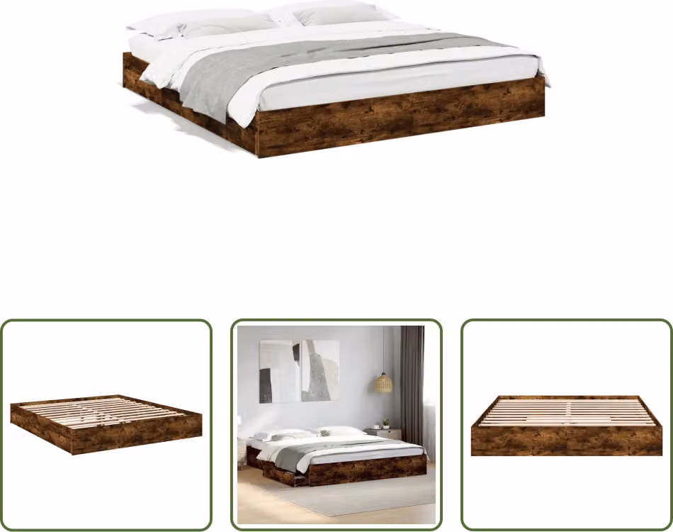 The Living Store Struttura letto con cassetti in rovere fumé 180x200cm Materiale in legno