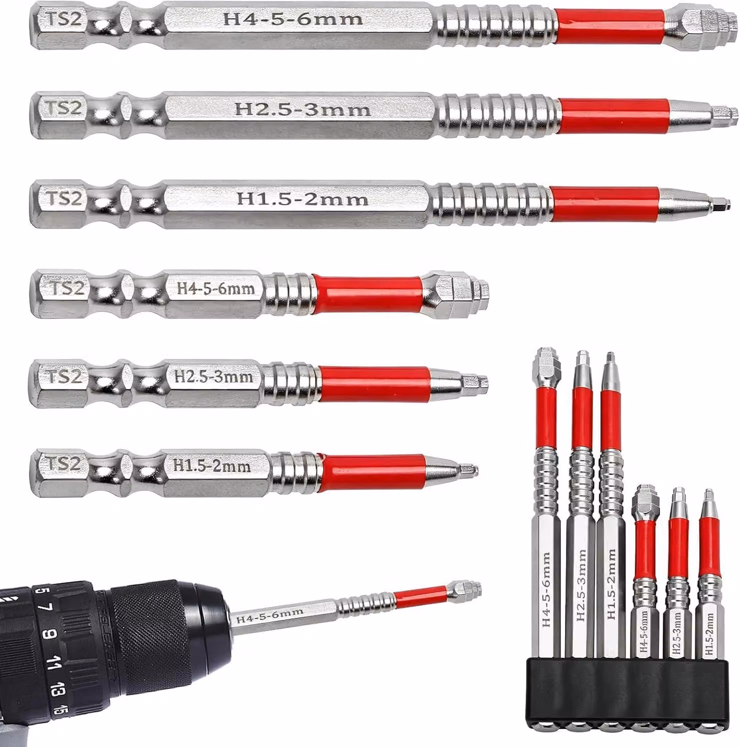 Set di chiavi a Esagono interne, 6 pezzi, da H1,5 a H6 mm, lunghezza 65/100 mm, per trapano