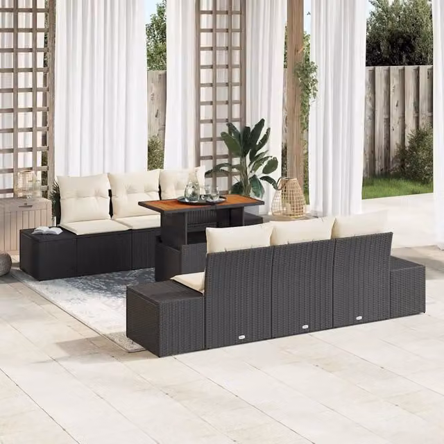 Set Divano da Giardino 7 pz Nero polyrattan 3349907