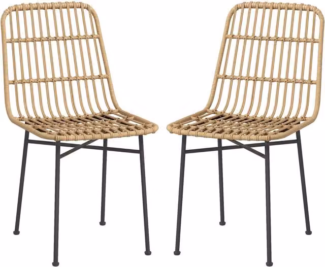 Set 2 Sedie per Cucina e Soggiorno Stile Boho 45x57x83 cm in Rattan PE e Acciaio Giallo