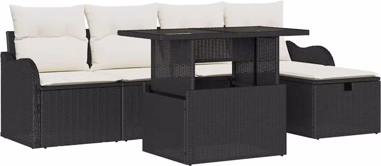Set Divano da Giardino con cuscino 6 pcs Nero Poly Rattan