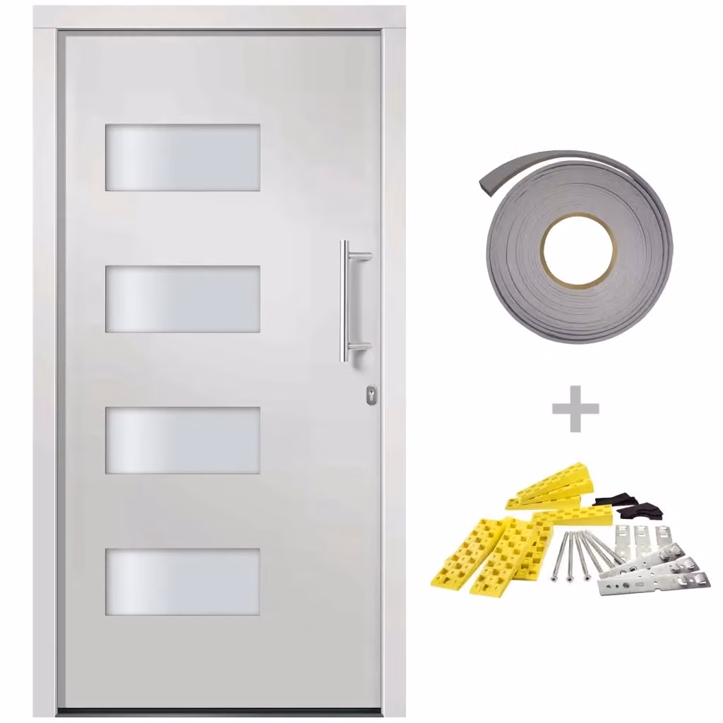 Porta d'Ingresso Moderna vidaXL in Alluminio e PVC Bianco con Inserti in Vetro L: 100 cm, H: 200 cm – 2
