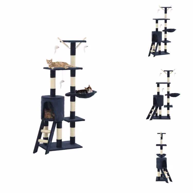 vidaXL Tiragraffi per gatti con colonne in sisal 138 cm blu scuro - Tiragraffi