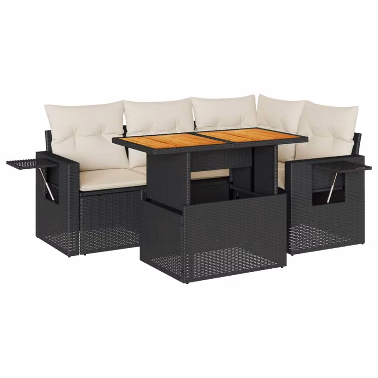 Set Divani da Giardino 5 pz con Cuscini in Polyrattan Nero