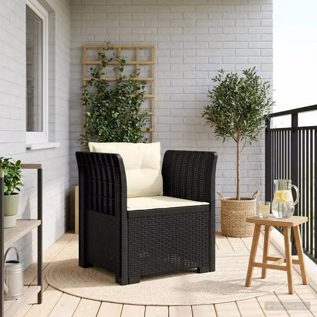 Sedia da giardino poltrona a 1 posto con cuscini in aspetto rattan color antracite e beige per giardino balcone o terrazzo – 1