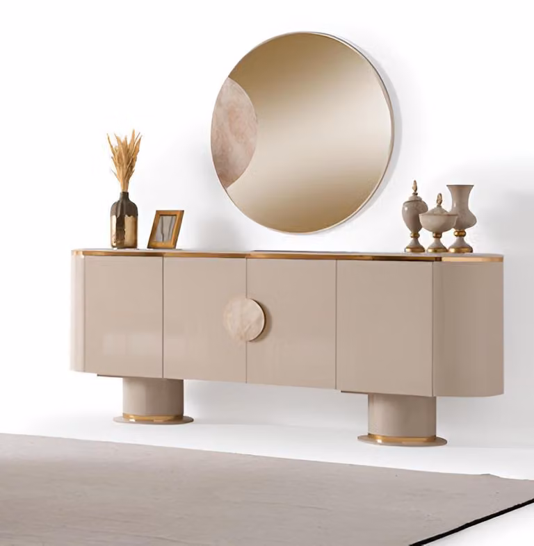 Elegante set di credenze con specchio rotondo dal design moderno