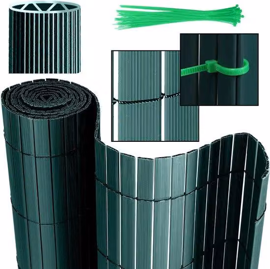 Parete divisoria in PVC 0,8 x 5 m – verde, a forma di W, per giardino e terrazza, resistente al vento e alle intemperie