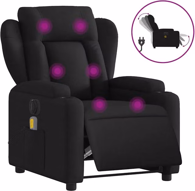Poltrona Massaggiante | Sedia Relax Reclinabile Elettrica Nera in Tessuto