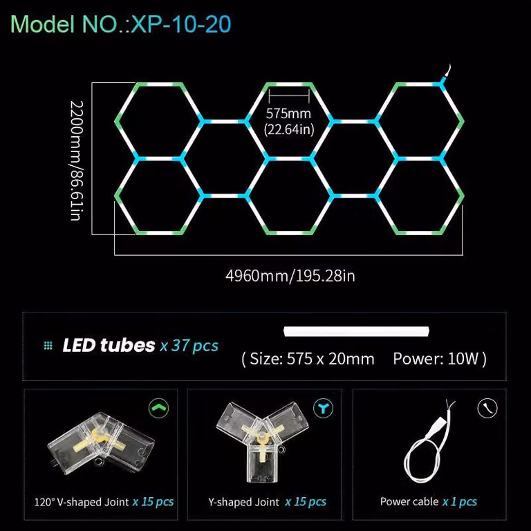 Lampada a LED esagonale per garage, plafoniera a griglia, 85-265V, ideale per officine