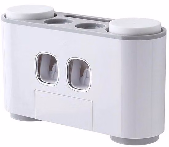 Organizzatore da bagno con 5 supporti per spazzolini da denti - Dispenser automatico per dentifricio - Portabicchieri magnetici - Montaggio a parete - Organizzatore multifunzione