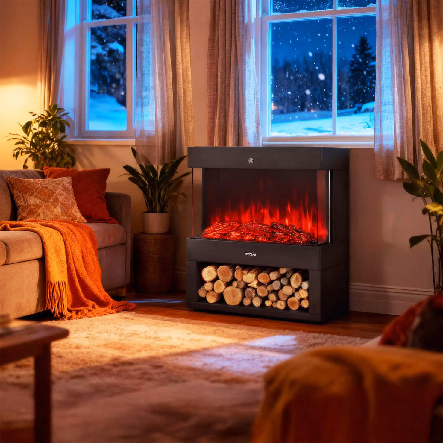 Caminetto elettrico Leora TecTake GmbH con effetto fiamma, termostato e 2 livelli di calore, nero – 3