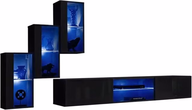 Set di mobili da soggiorno SWITCH XXIII – LED – Nero lucido – Design sospeso