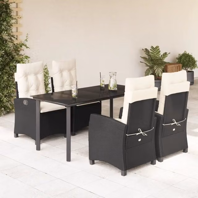 Set da Pranzo da Giardino 5 pz Nero con Cuscini in Polyrattan 3212736