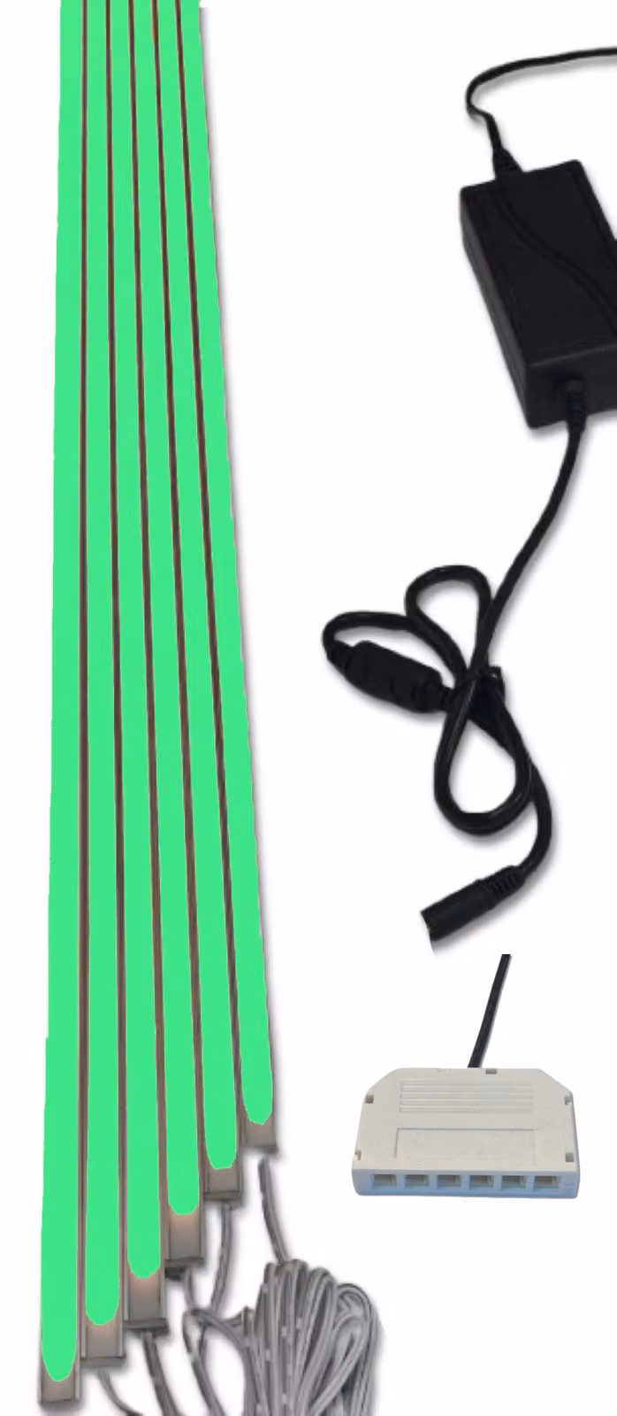 7526 - Apparecchio di illuminazione a LED, corpo in plastica, montaggio su binario, colore bianco, 6 x 100 cm, alimentatore verde