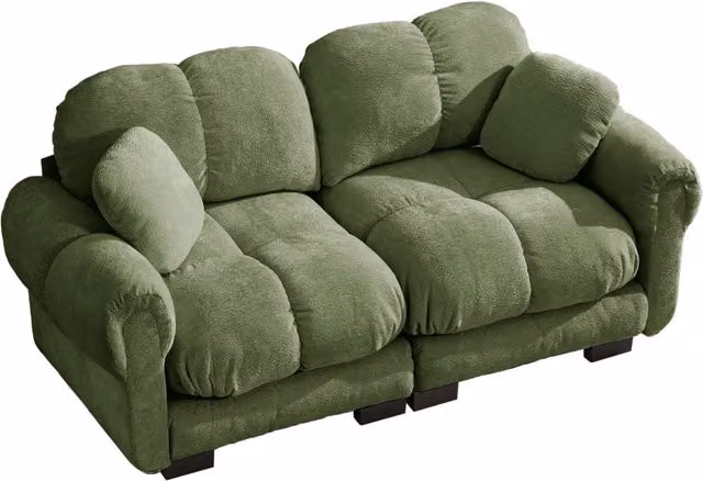 Divano 2 posti in Chenille verde con design trapuntato, cuscini spessi e schienale ergonomico, modulare per soggiorno