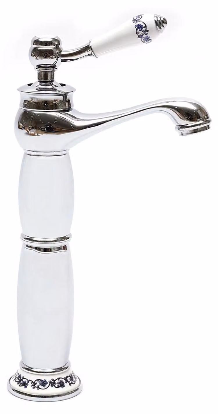 Rubinetteria per bagno - Rubinetto per lavabo - Bocca alta - Montaggio su piano - Ottone - Cartuccia in Vetroceramica - Attacco G3/8 - Argento