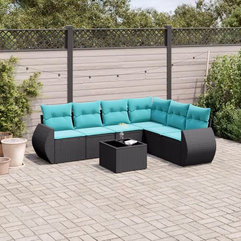 Maison Exclusive - Set di 7 mobili da giardino con cuscini, polyrattan nero