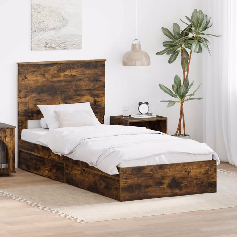 Letto con Contenitore vidaXL in Rovere Fumé con Cassetti, L/P/H: 90 x 190 cm