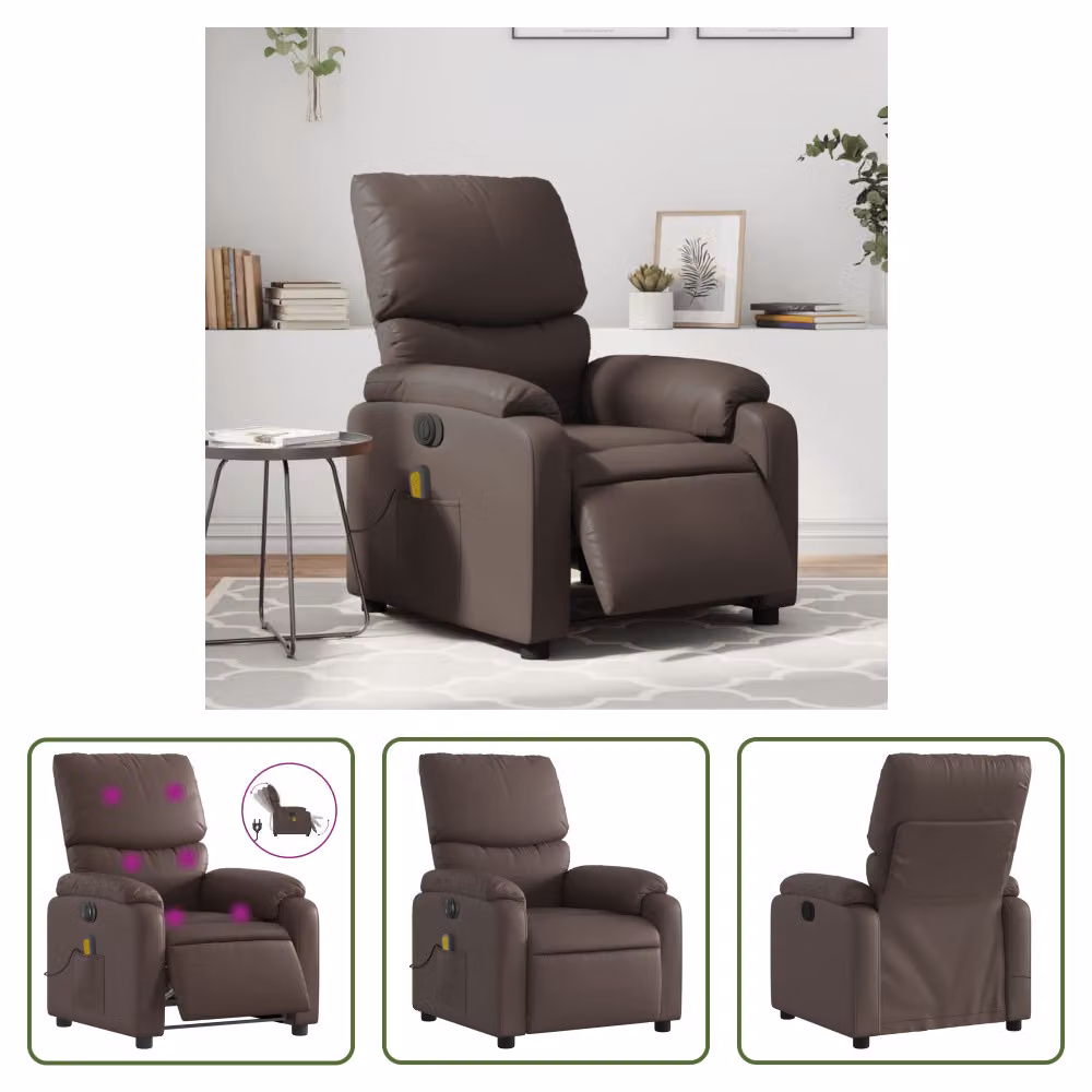 The Living Store Sedia massaggiante elettrica in Pelle finta marrone