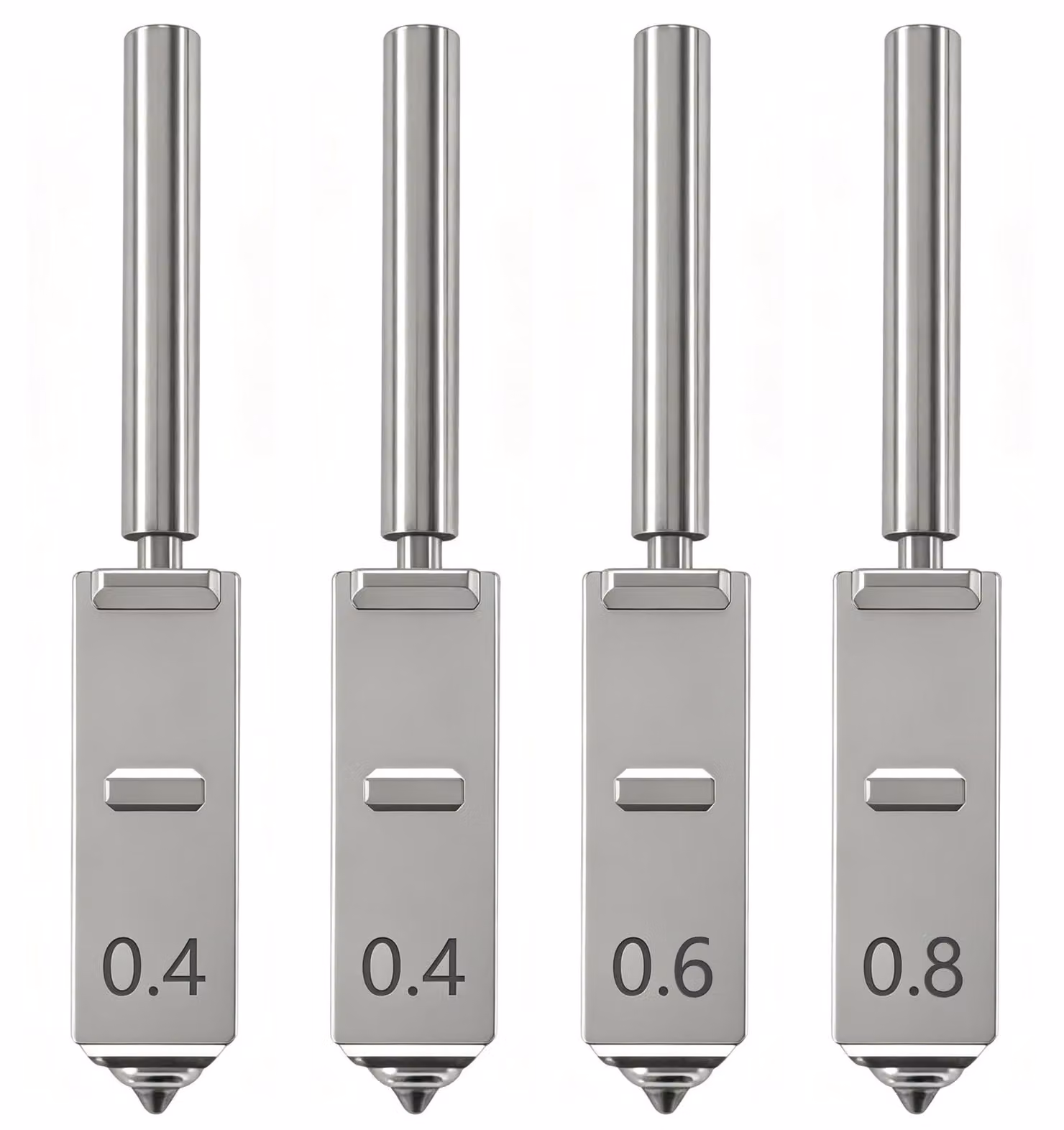 4 ugelli integrati in acciaio temprato, con diametro di 0,4/0,6/0,8 mm, per Kobra S1