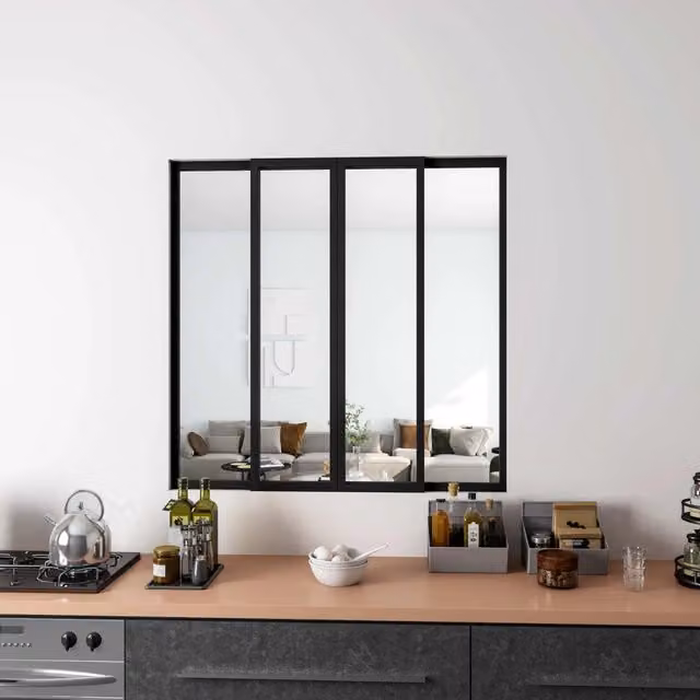 Vetrata Scorrevole Interna Aica Italy con 4 Lastre in Vetro Trasparente e Cornici in Alluminio Nero Opaco L: 123 cm, H: 108 cm – 1