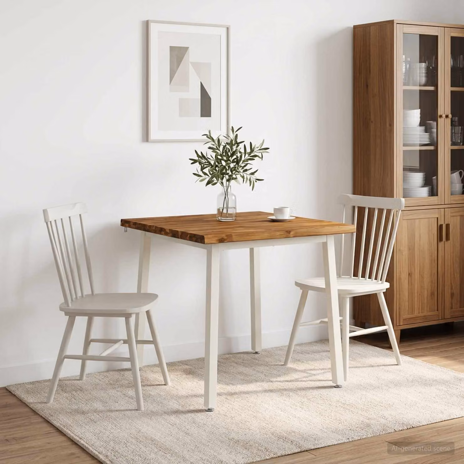 Tavolo da pranzo moderno vidaXL in legno di acacia massello e metallo, L/P/H: 80 x 80 x 75 cm, Bianco e Naturale