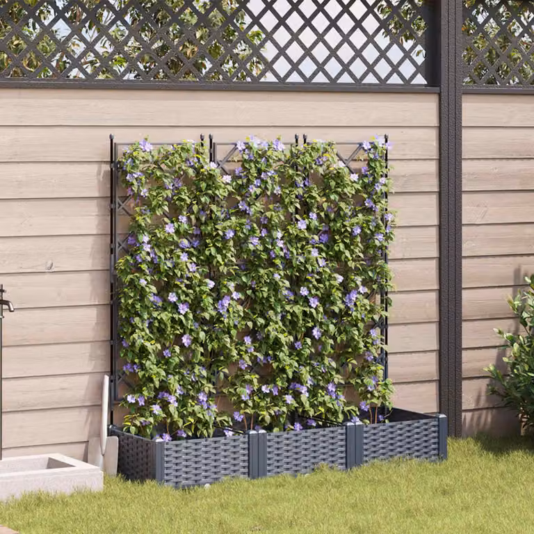 Set di 3 vasi da giardino vidaXL in plastica grigi, L/P/H: 120 x 40 x 125,5 cm