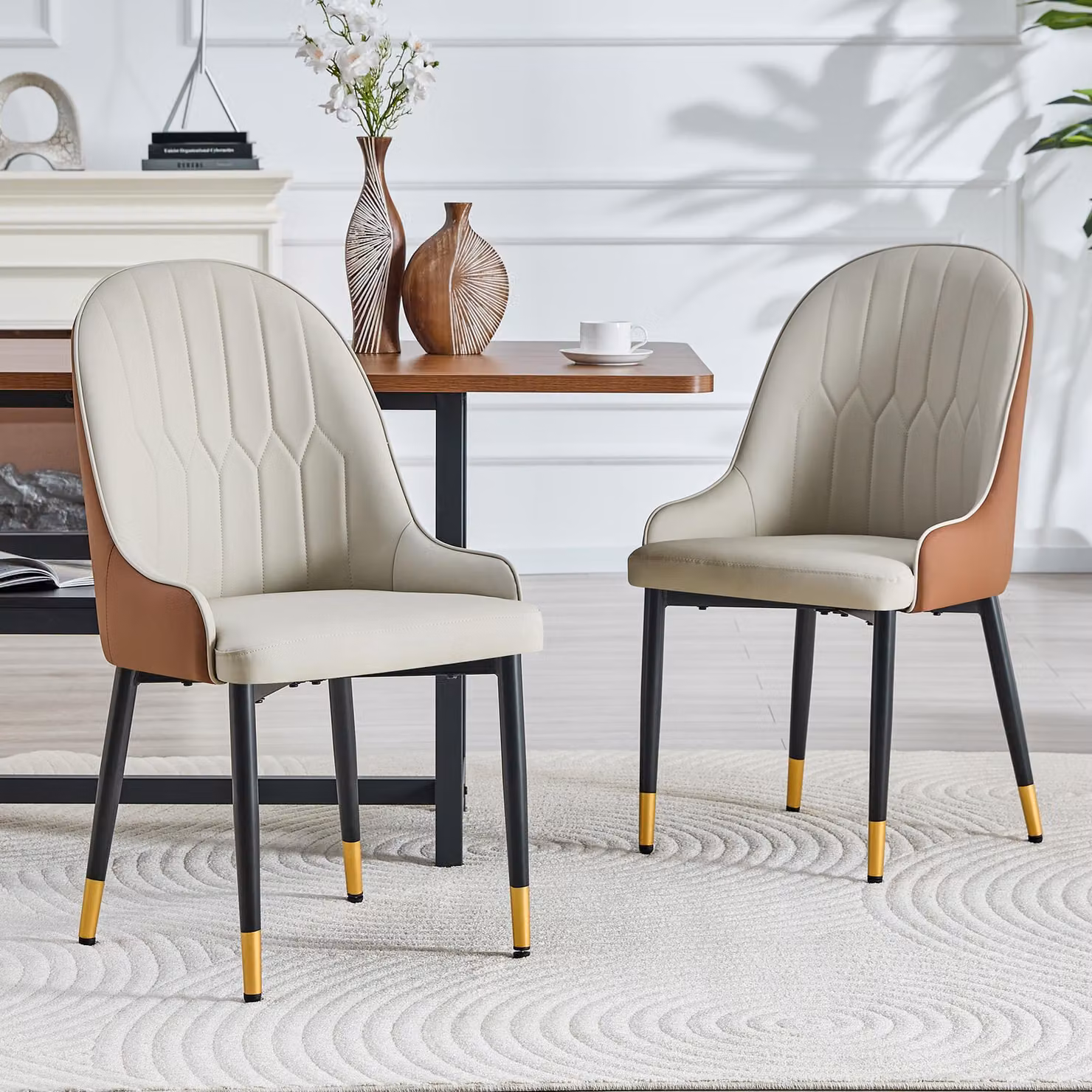 Set di 2 sedie da pranzo okwish, con schienale, stile "poster", imbottitura del sedile altamente elastica, design ergonomico, colore marrone e grigio caldo